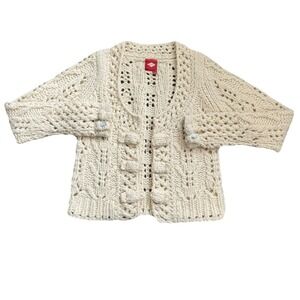 Rare Vintage OILILY Ivory Wool Crochet Style Cardigan Medium Missing Buttons